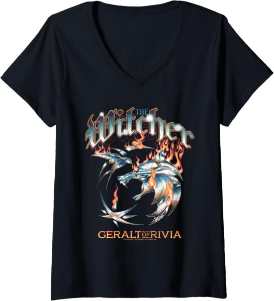 Camiseta mujer The Witcher Heavy Metal Geralt – Cuello de pico