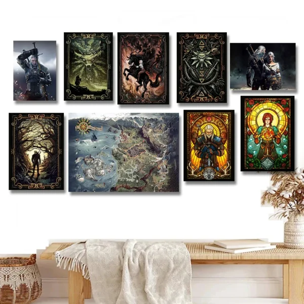 Lienzo Geralt de Rivia con mapa del juego
